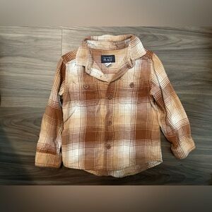 The Children's Place Brown and Tan Button Down Plaid Flannel Shirt size 2T